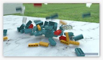 EQUINOX-3D LEGO with rigid-body simulation, depth of field, motion blur and global illumination.