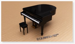 EQUINOX-3D Baby grand piano with HDR environment lighting and depth-of-field 3D CAD rendering photorealism