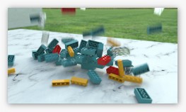 EQUINOX-3D LEGO with rigid-body simulation, depth of field, motion blur and global illumination.